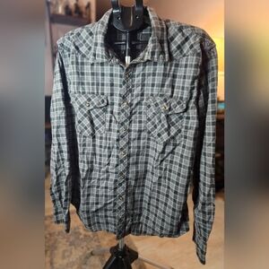 Arizona Jean Company Black and Gray Plaid Shirt Sz Xxl  2-1001